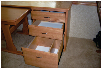 rv-classic-hardwood-desk RV hardwood desk with pullout drawers