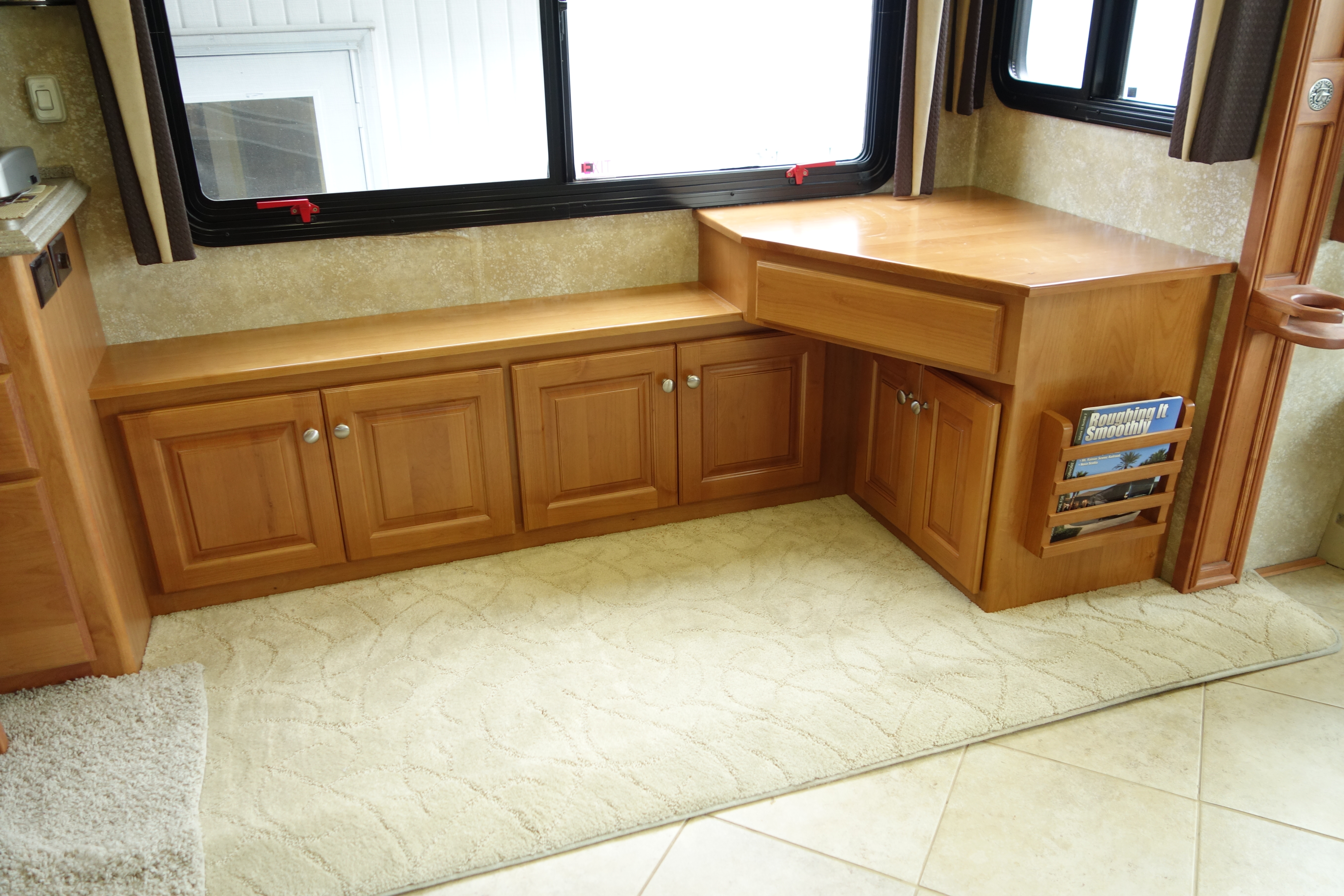 DSC02684 (1) Custom angled desk insert with cabinet and holder for maps